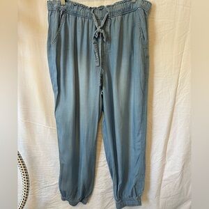 Knox Rose Chambray Drawstring Jogger Pants Light Denim Blue XL